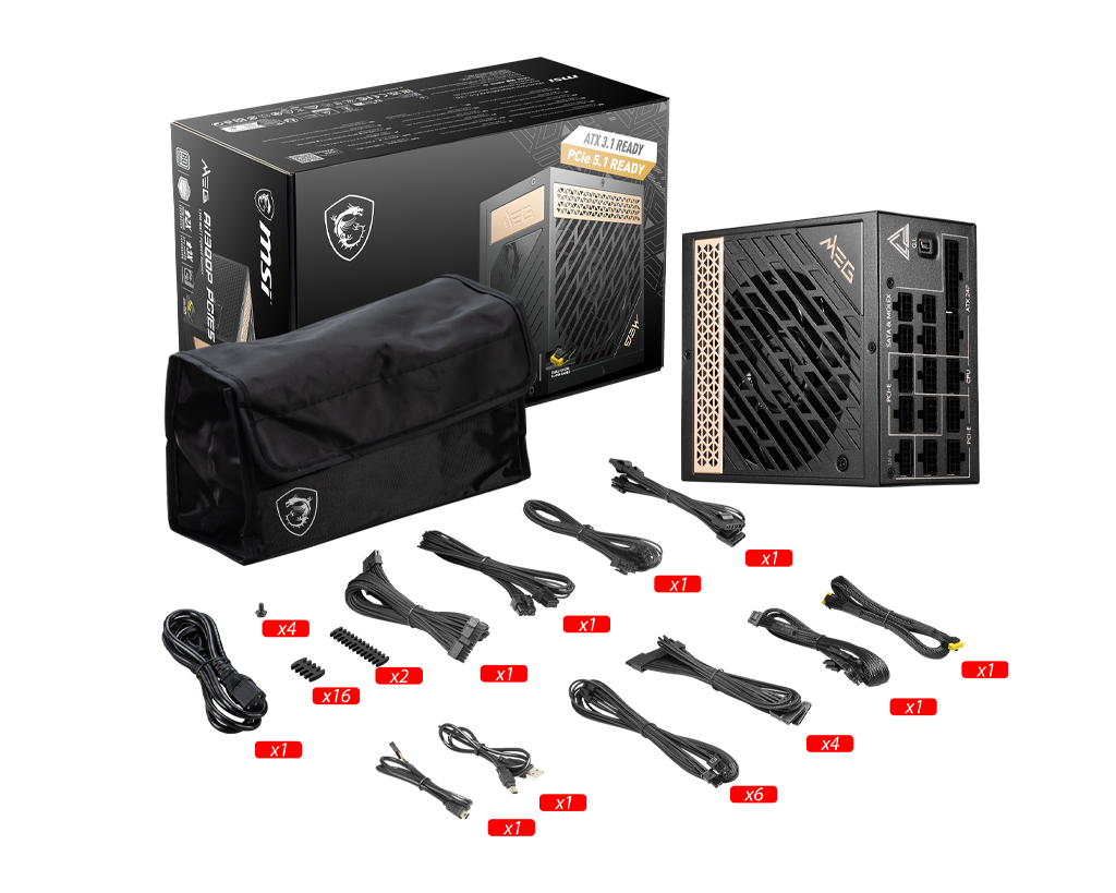 Fonte 1300W MSI MEG AI1300P PCIE5, 80 Plus Platinum, PFC Ativo, ATX 3.0, PCIE 5.0, Full Modular, Preto - Imagem 4