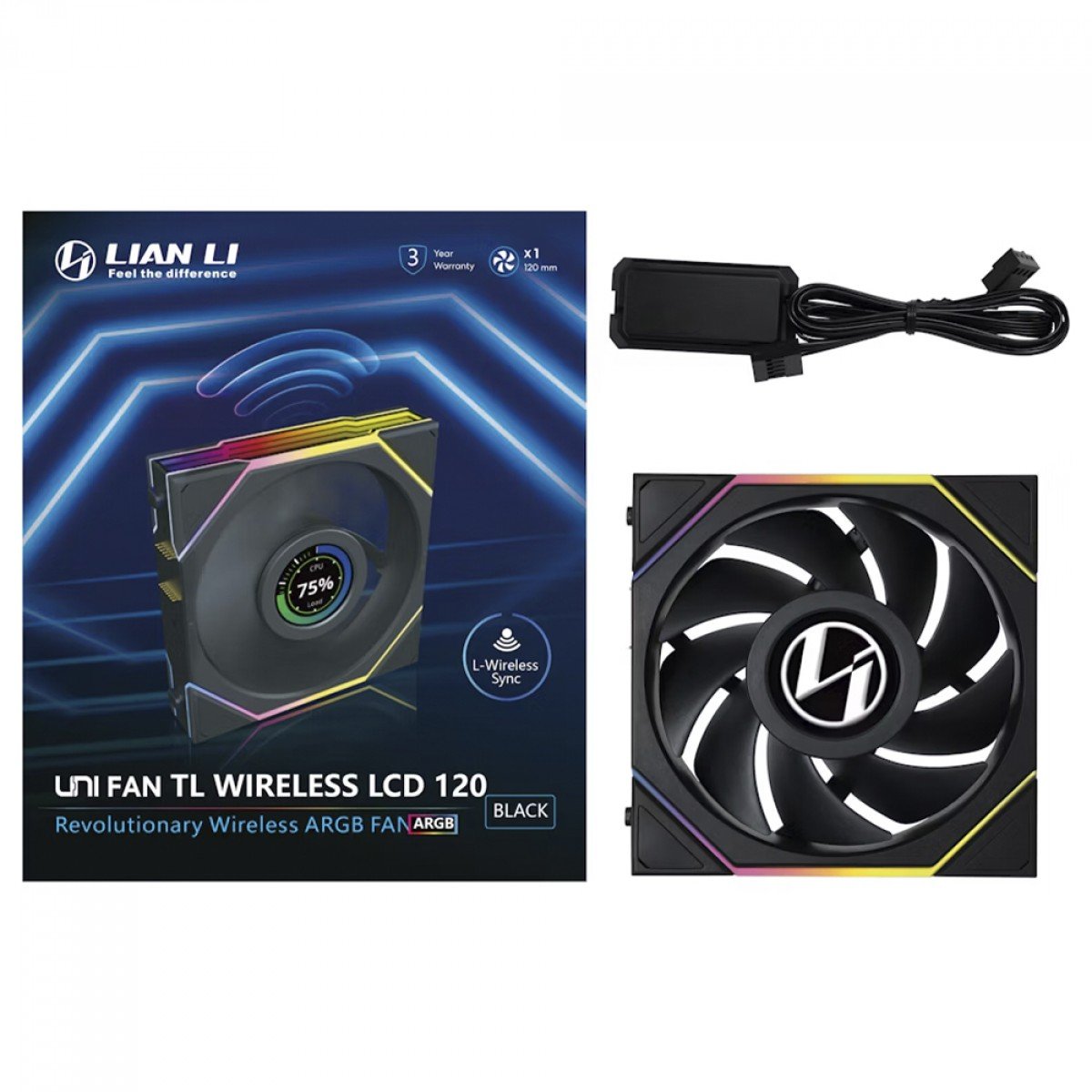 Cooler Fan Lian Li Uni Fan TL Wireless LCD Blade Preto 120mm PWM ARGB, 1900 RPM, 54 CFM - 12TLLCD1W1B