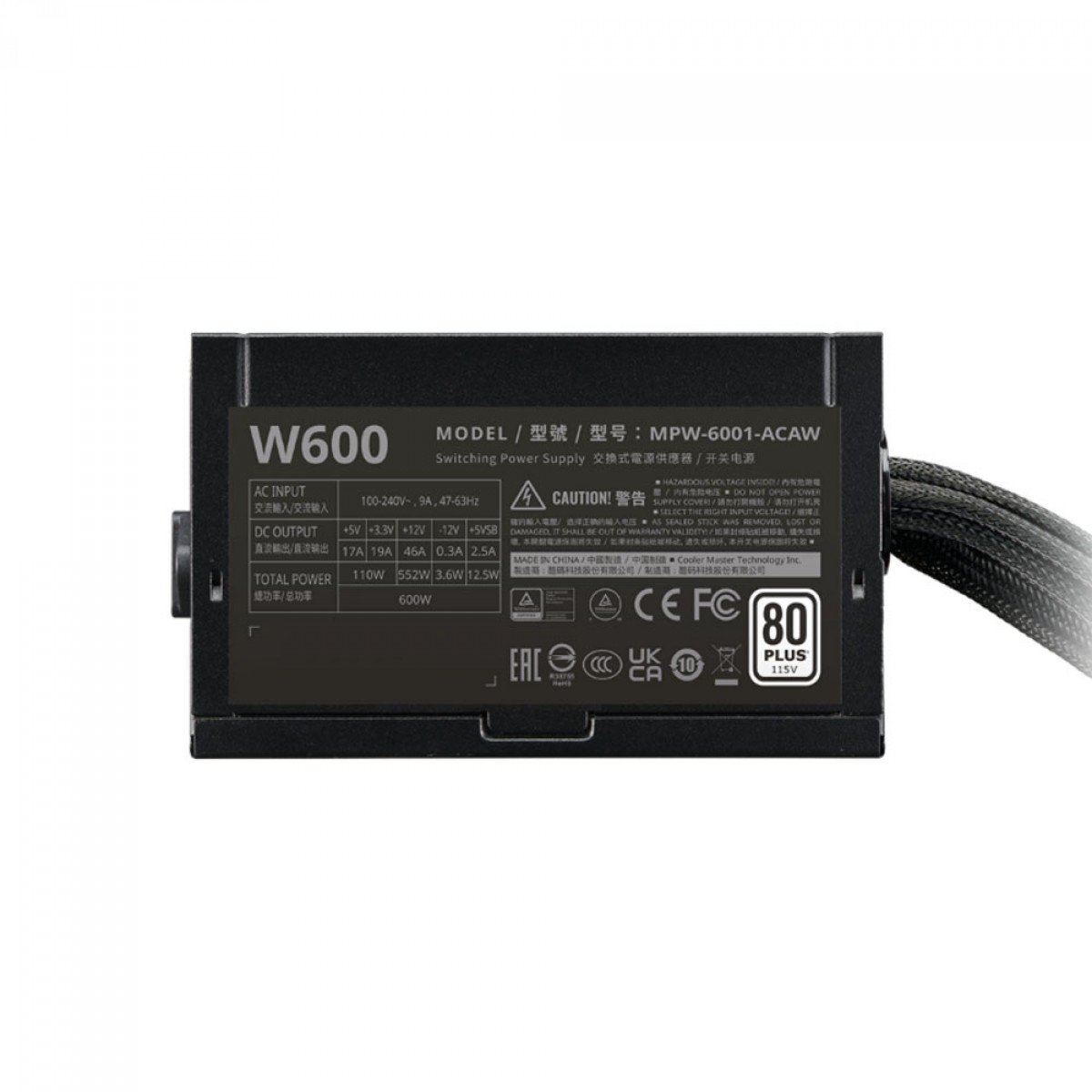 Fonte Cooler Master Elite NEX W600, 600W, PFC Ativo, 80 Plus White, Preta - MPW-6001-ACAW-BB1 - Imagem 4