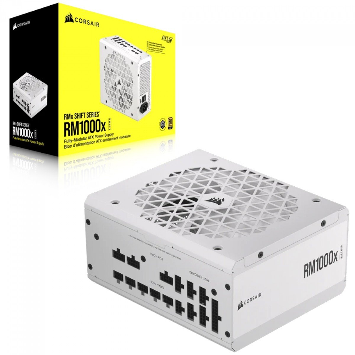Fonte 1000W Branca Corsair RM1000x Shift, 80 Plus Gold, ATX 3.0 PCI 5.0, Full Modular, Branco, CP-9020275-BR