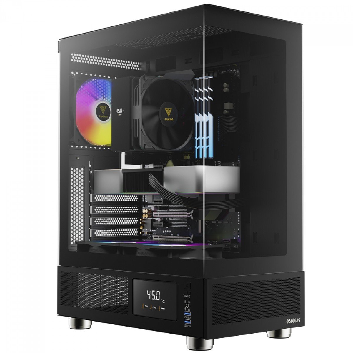 Gabinete Gamer Gamdias Atlas E1, Mid Tower, Display Digital, Vidro Temperado, ATX, Com 3 Fans ARGB