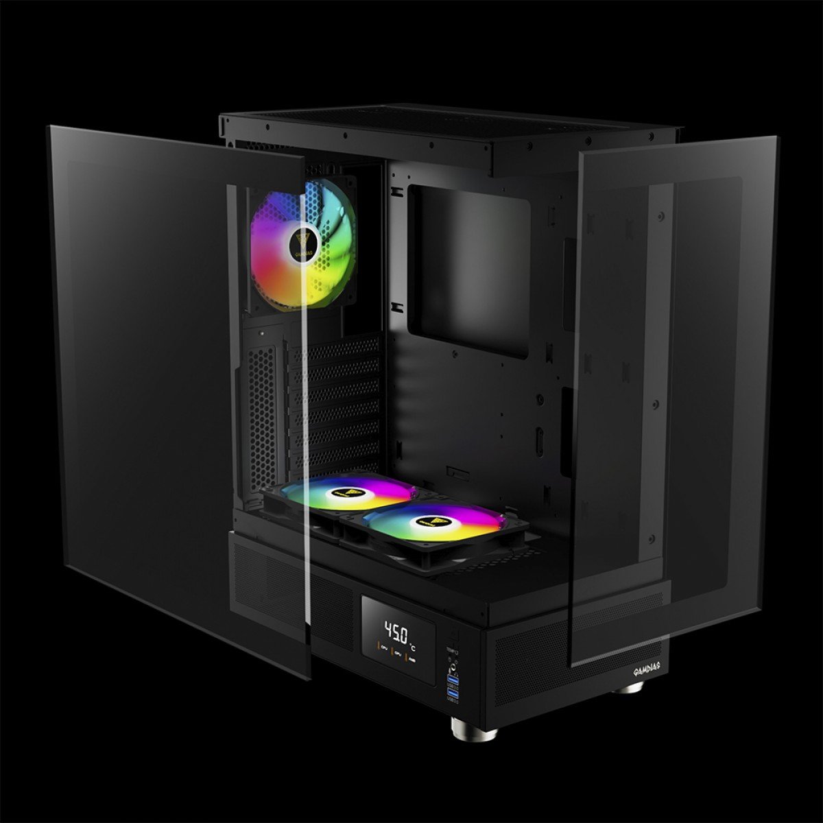 Gabinete Gamer Gamdias Atlas E1, Mid Tower, Display Digital, Vidro Temperado, ATX, Com 3 Fans ARGB - Imagem 4