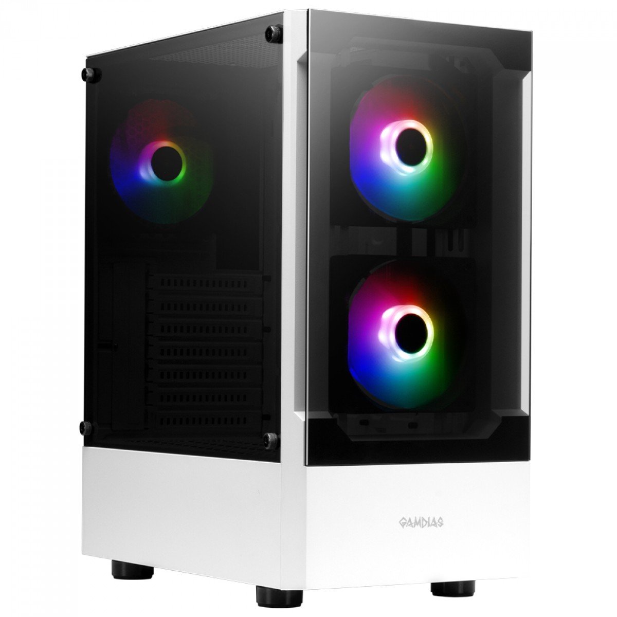 Gabinete Gamer Com 3 Fans ARGB Gamdias Talos E3 Branco/Preto, Mid Tower, Vidro Temperado, ATX