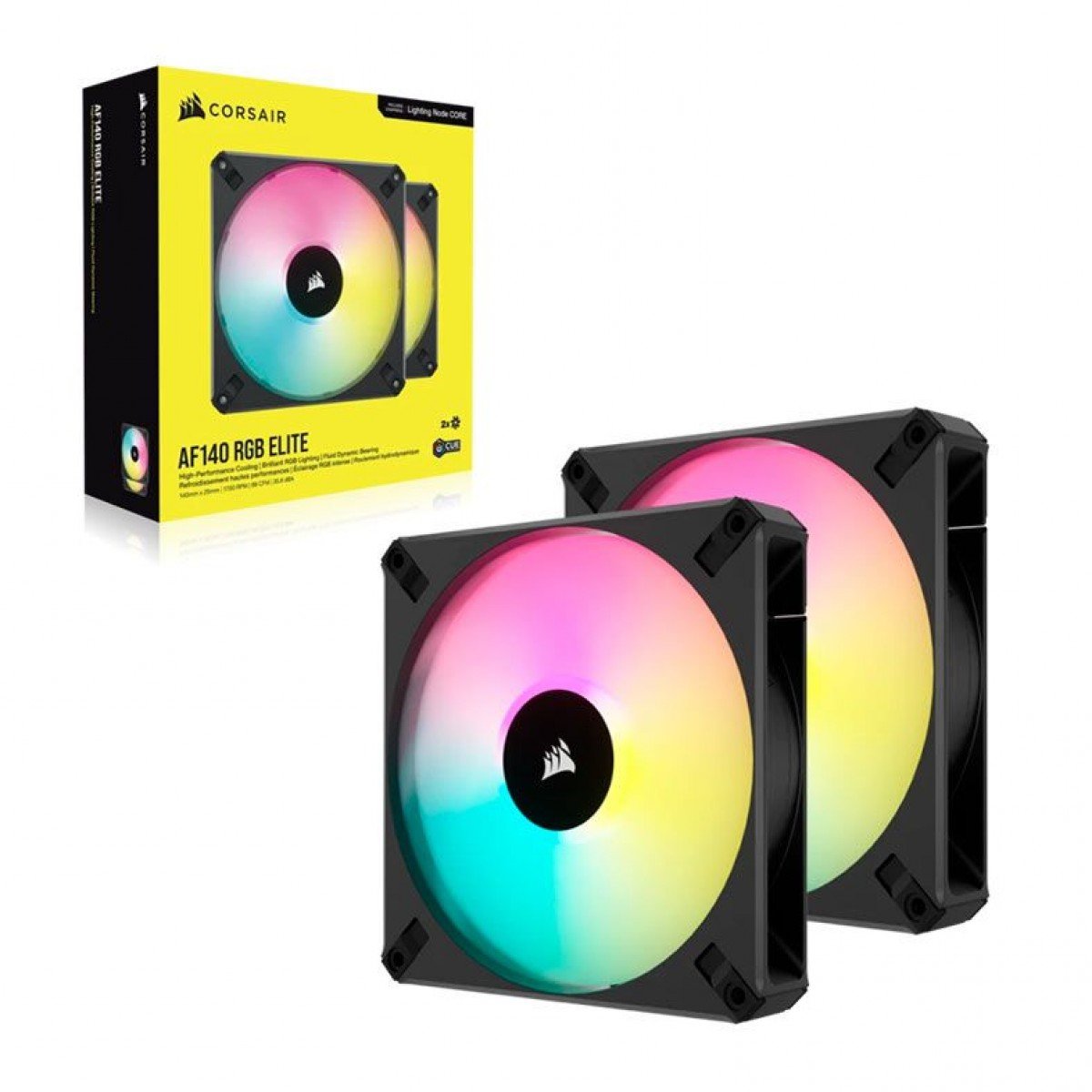 Kit 2x Cooler Fan Corsair AF140 ARGB Elite com Controladora, 140mm, 89 CFM, 1700 RPM, Preto