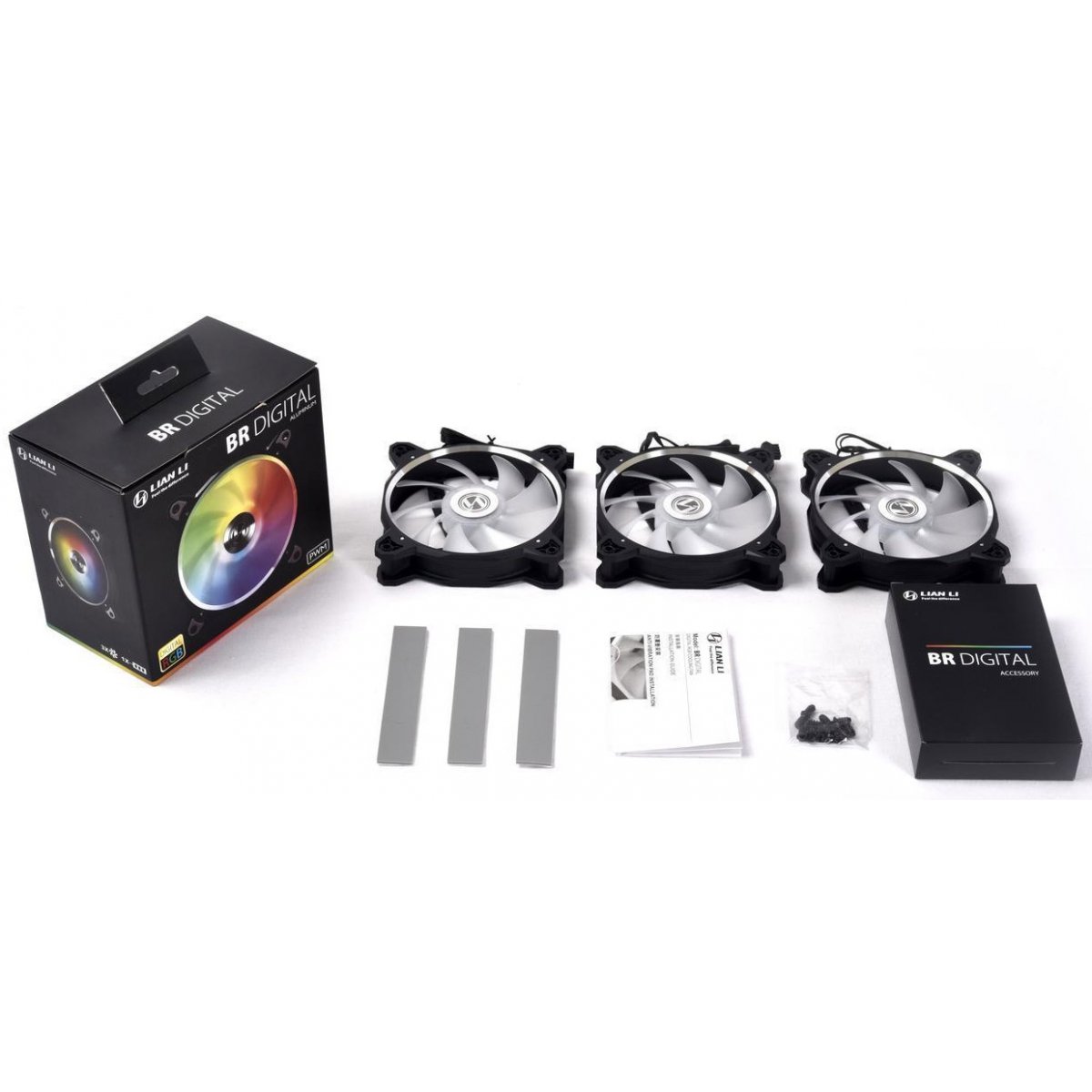 Kit 3x Coolers para Gabinete Lian Li Bora Digital RGB 120mm, Preto - BR-DIGITAL-3R-B