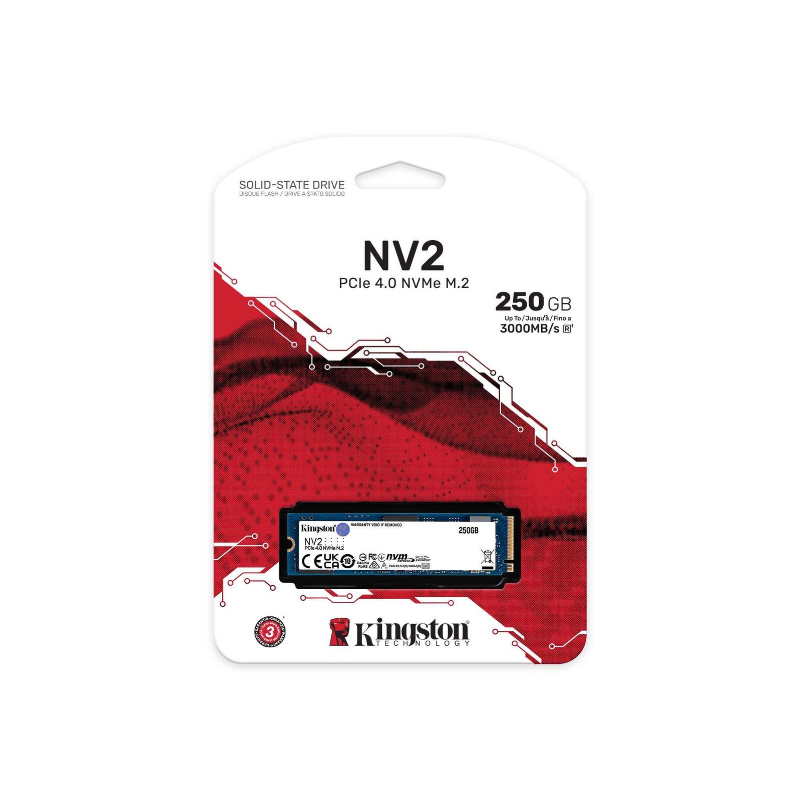 SSD Kingston NV2 250GB, M.2 2280 NVMe, PCIe 4.0, PC, Leitura: 3000MB/s e Gravação: 1300MB/s - SNV2S/250G