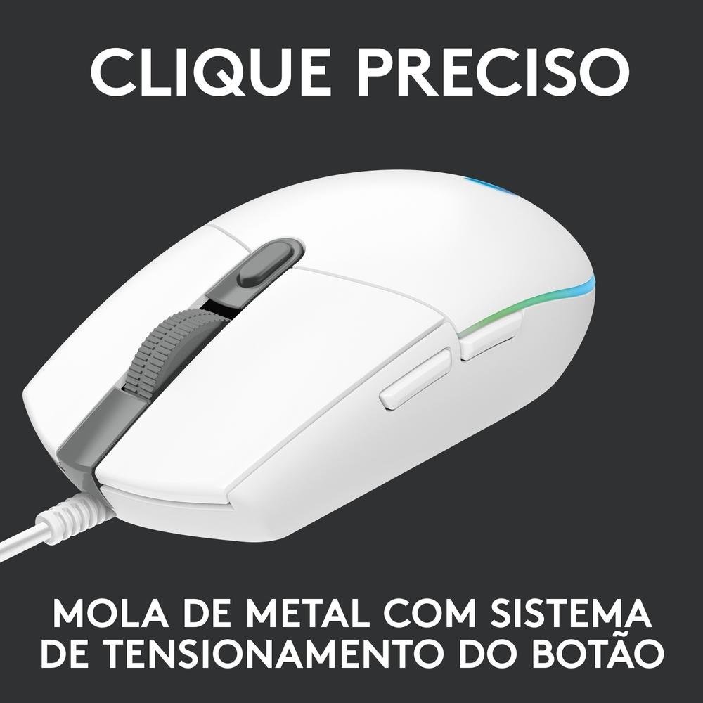 Mouse Gamer Logitech G203 RGB Lightsync, 6 Botões, 8000 DPI, Branco - 910-005794 - Imagem 6