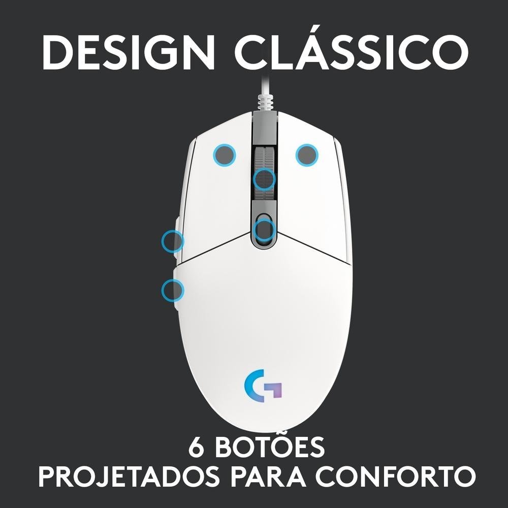 Mouse Gamer Logitech G203 RGB Lightsync, 6 Botões, 8000 DPI, Branco - 910-005794 - Imagem 5