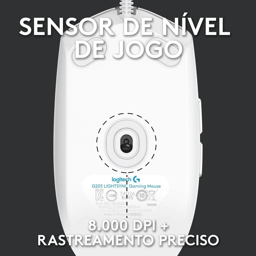 Mouse Gamer Logitech G203 RGB Lightsync, 6 Botões, 8000 DPI, Branco - 910-005794 - Imagem 4