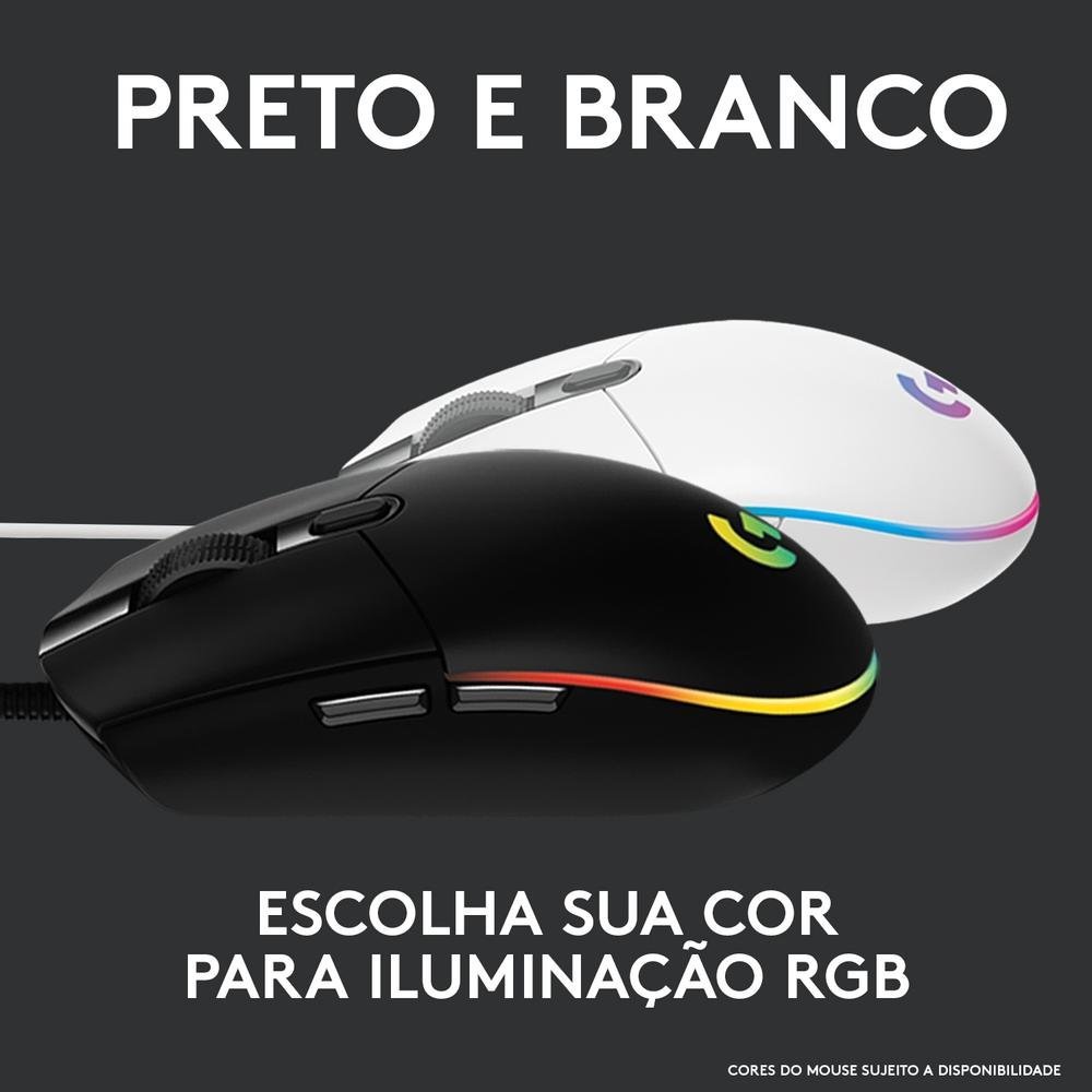 Mouse Gamer Logitech G203 RGB Lightsync, 6 Botões, 8000 DPI, Branco - 910-005794 - Imagem 8