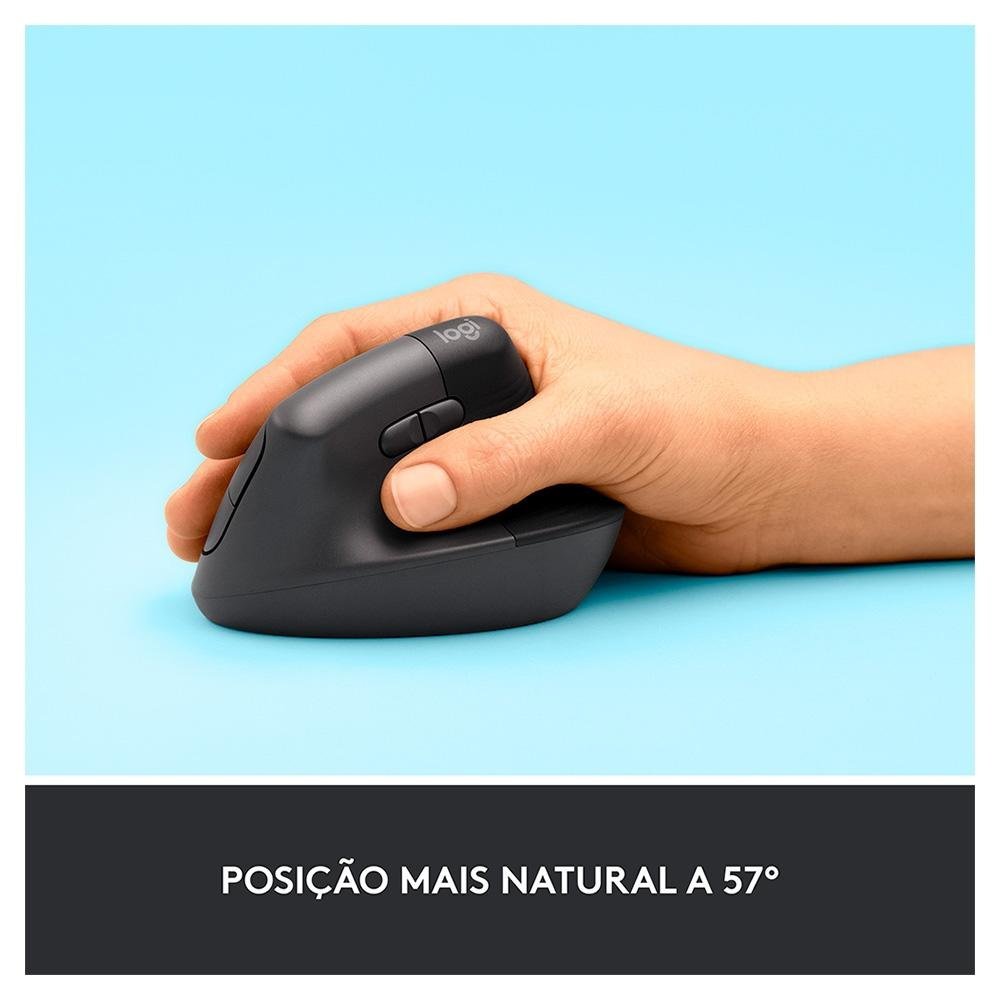 Mouse Sem Fio Logitech Lift, 4000 DPI, 6 Botões, Bluetooth, Ergonômico, Clique Silencioso, USB, Grafite - 910-006466 - Imagem 12
