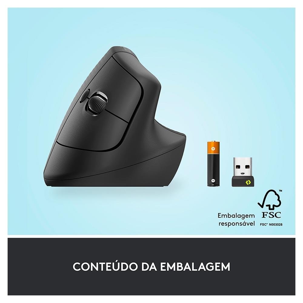 Mouse Sem Fio Logitech Lift, 4000 DPI, 6 Botões, Bluetooth, Ergonômico, Clique Silencioso, USB, Grafite - 910-006466 - Imagem 14