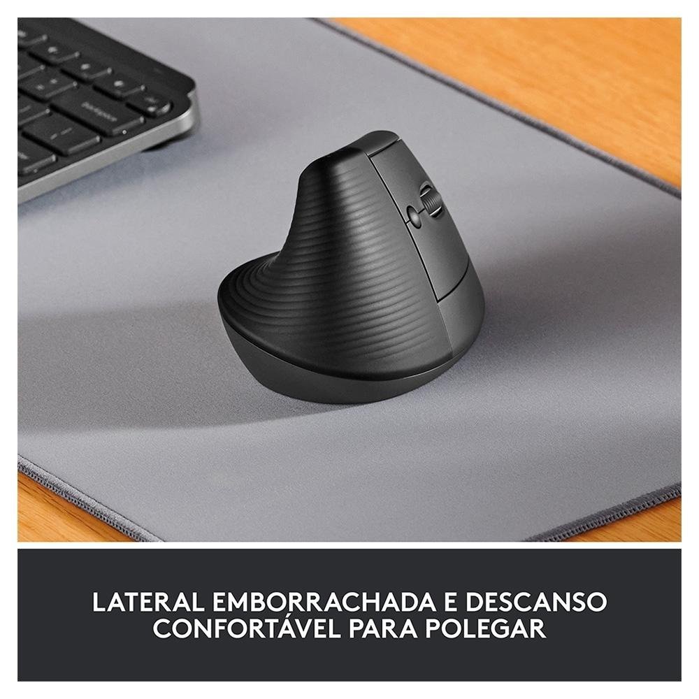 Mouse Sem Fio Logitech Lift, 4000 DPI, 6 Botões, Bluetooth, Ergonômico, Clique Silencioso, USB, Grafite - 910-006466 - Imagem 13