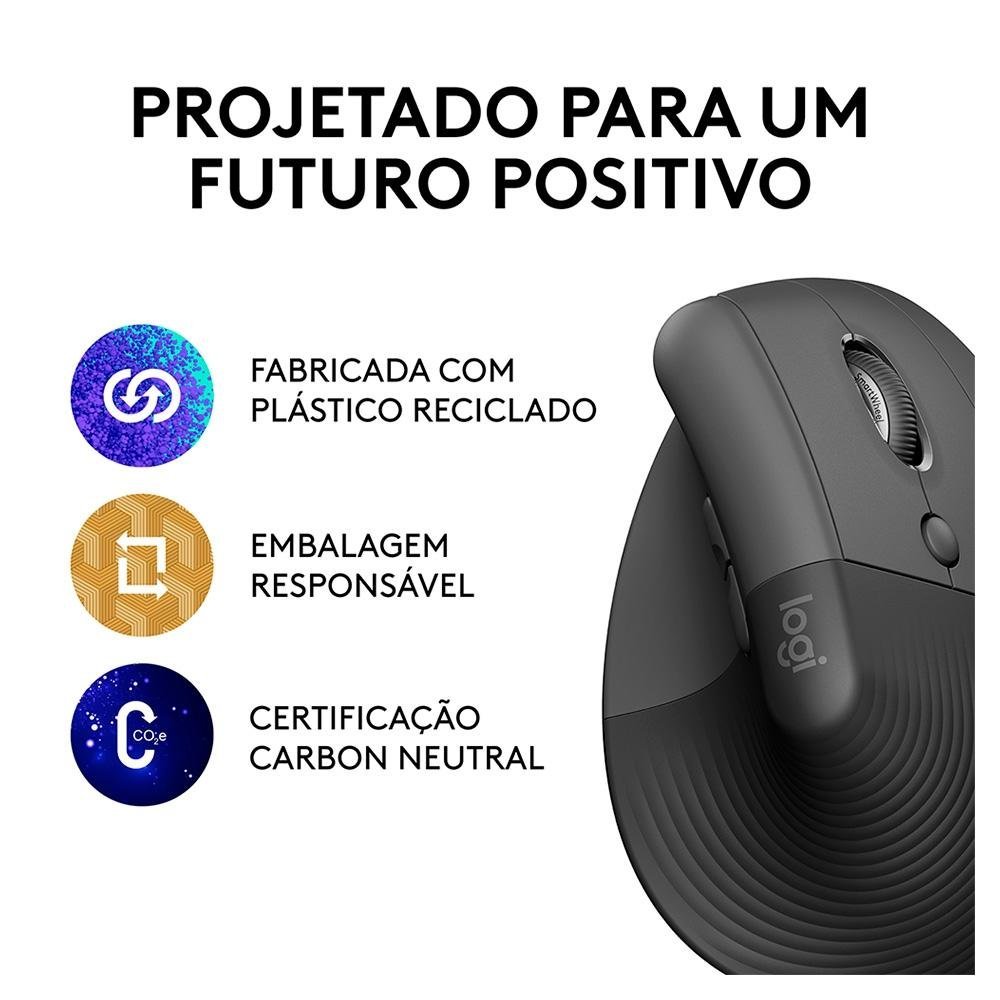 Mouse Sem Fio Logitech Lift, 4000 DPI, 6 Botões, Bluetooth, Ergonômico, Clique Silencioso, USB, Grafite - 910-006466 - Imagem 15
