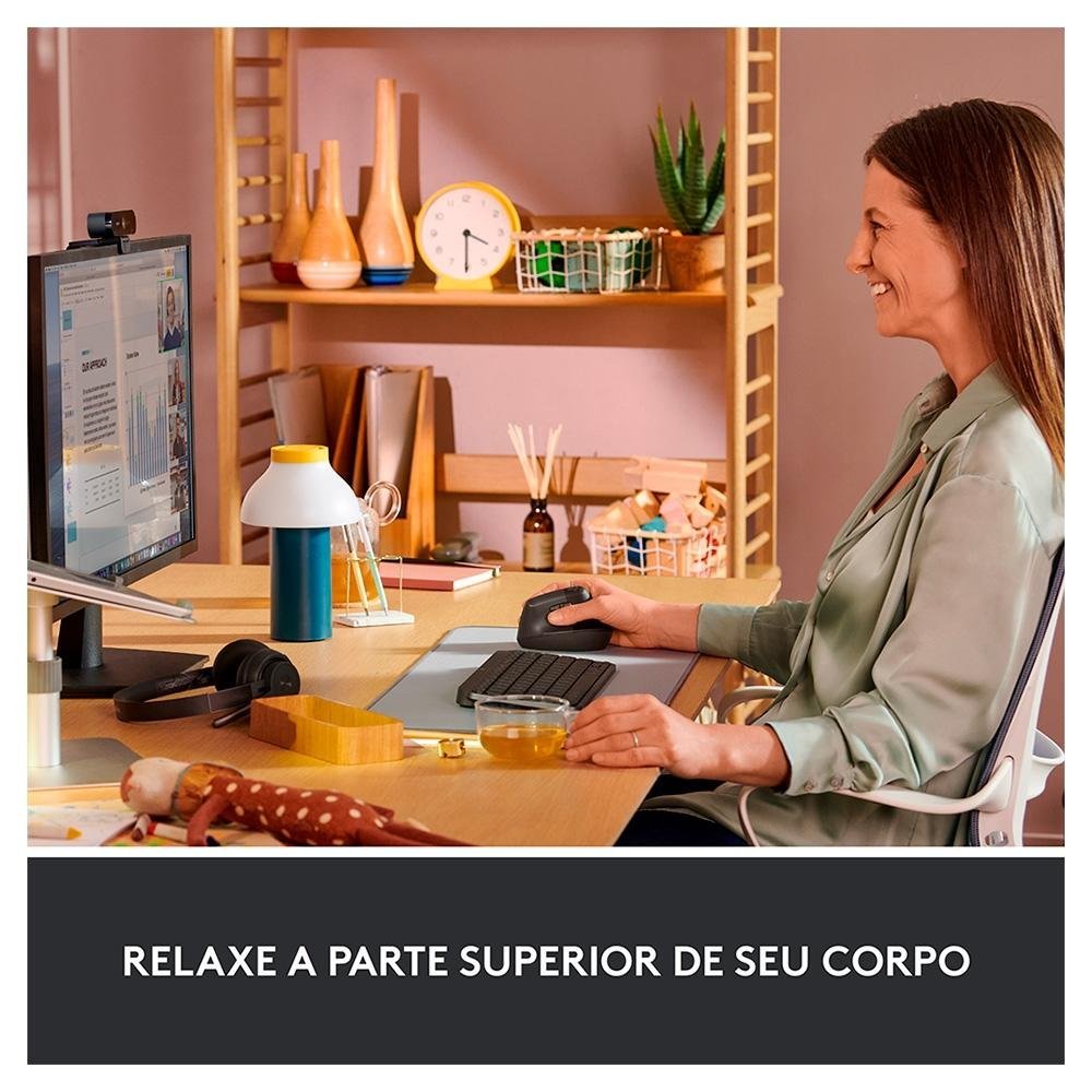 Mouse Sem Fio Logitech Lift, 4000 DPI, 6 Botões, Bluetooth, Ergonômico, Clique Silencioso, USB, Grafite - 910-006466 - Imagem 10