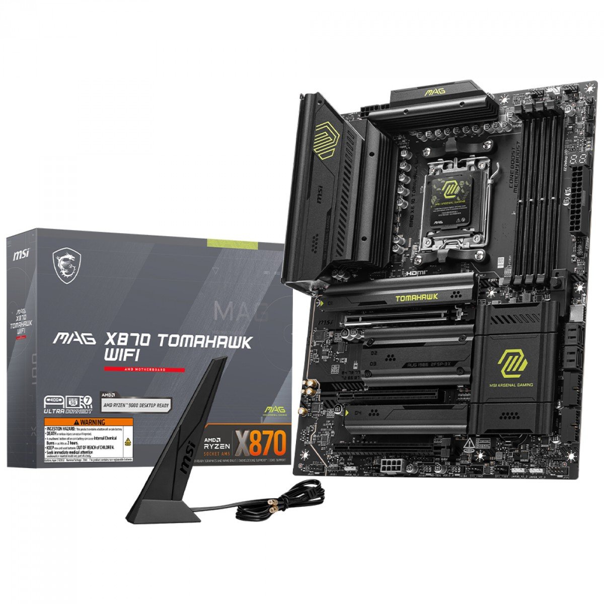 Placa Mãe X870 MSI MAG Tomahawk Wi-Fi 7 Bluetooth 5.4, 4x NVME, AMD AM5, ATX, DDR5