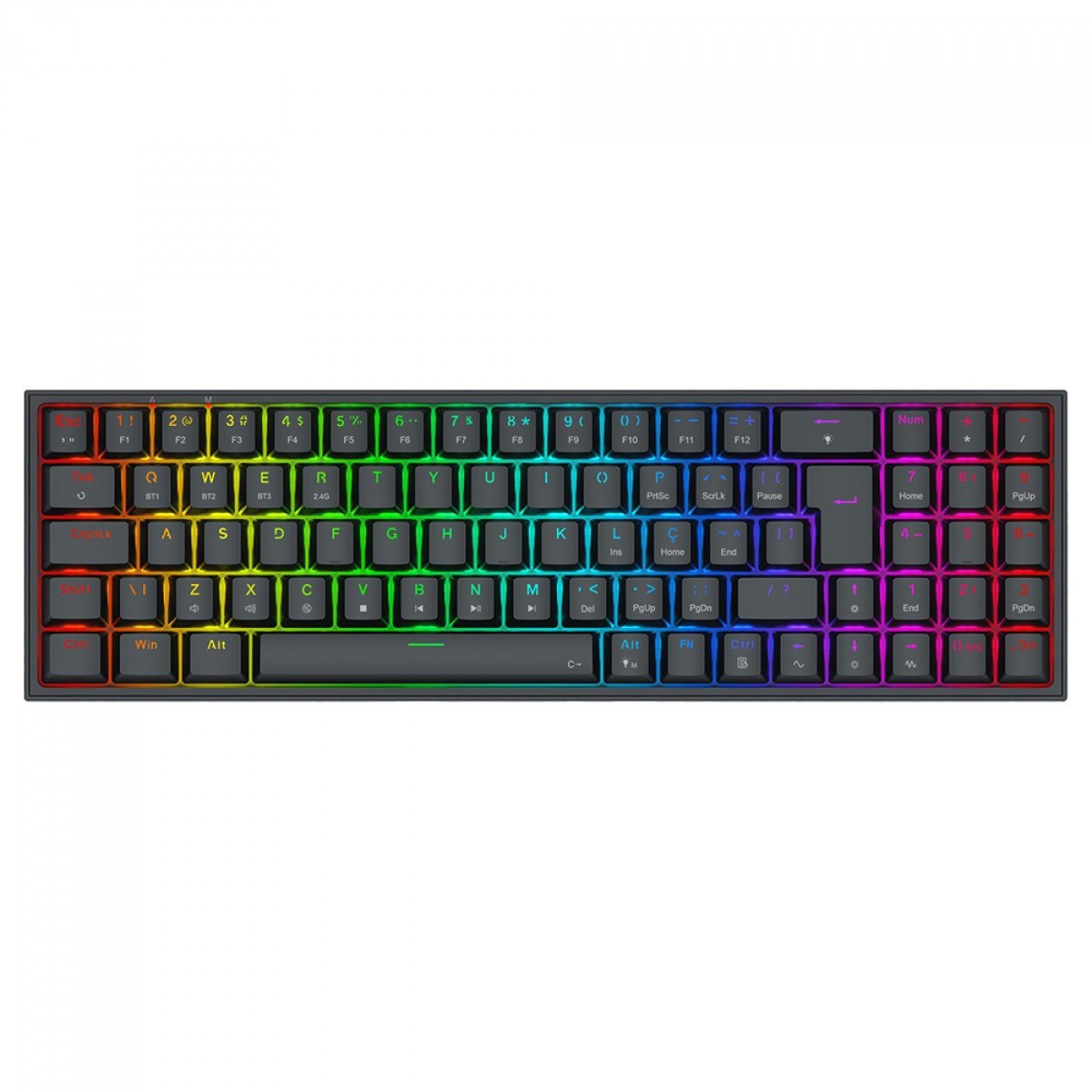 Teclado Sem Fio Mecânico Gamer Redragon Pollux Pro, RGB, Wireless, Bluetooth, Switch Brown, ABNT2 com Númerico