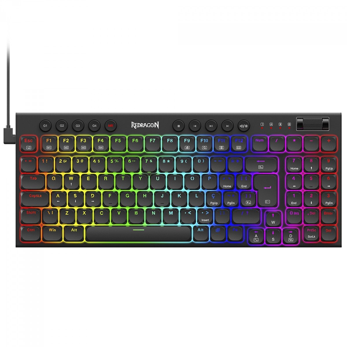 Teclado Mecânico Gamer Redragon Sion 90%, RGB, Low-Profile, Switch Brown, ABNT2, Preto com Númerico