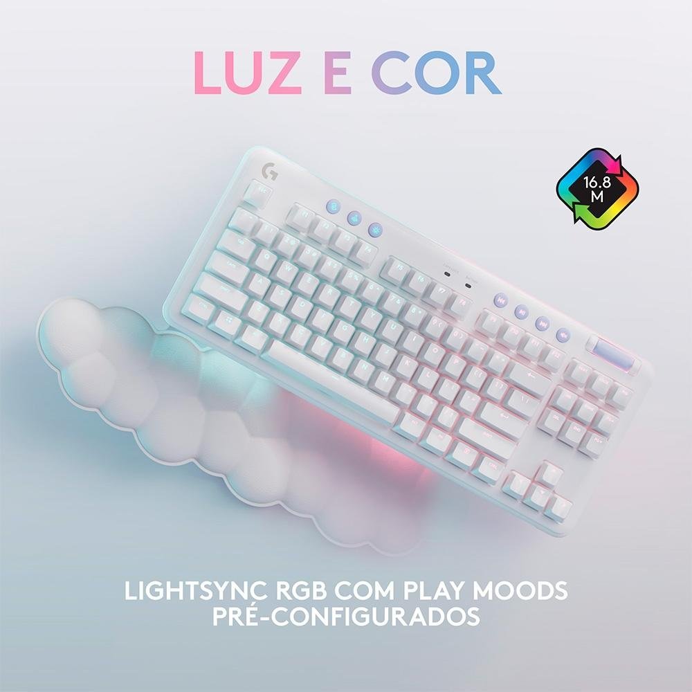Teclado Mecânico Gamer Logitech G715 Switch GX Brown Tactile, RGB LIGHTSYNC, Apoio para Mãos, ABNT, Branco - 920-010702 - Imagem 2
