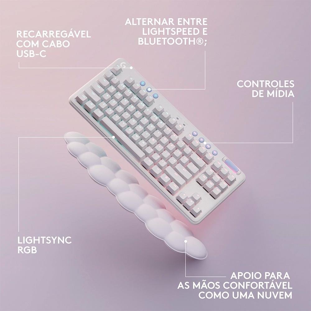 Teclado Mecânico Gamer Logitech G715 Switch GX Brown Tactile, RGB LIGHTSYNC, Apoio para Mãos, ABNT, Branco - 920-010702 - Imagem 4
