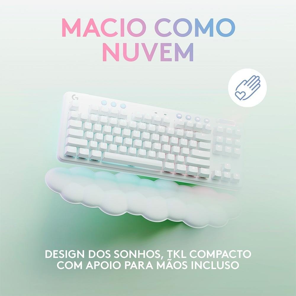 Teclado Mecânico Gamer Logitech G715 Switch GX Brown Tactile, RGB LIGHTSYNC, Apoio para Mãos, ABNT, Branco - 920-010702 - Imagem 8
