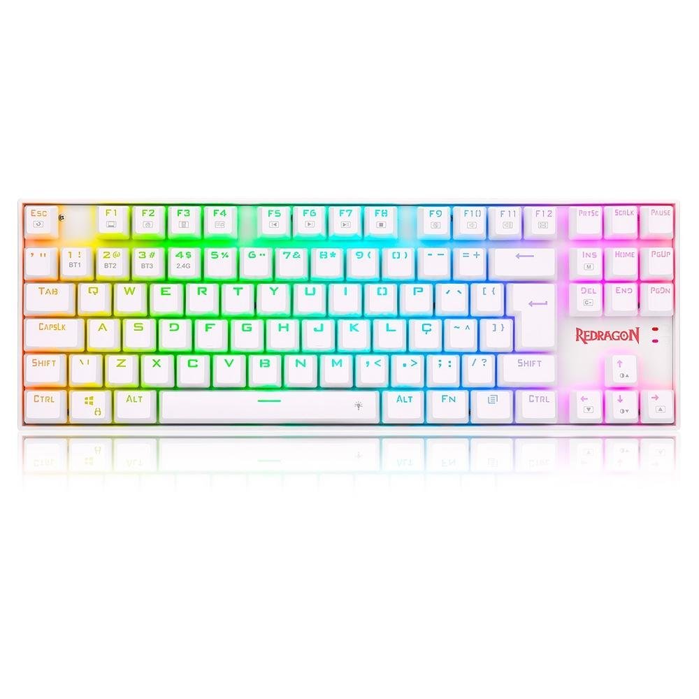 Teclado Sem fio Mecânico Redragon Kumara Pro, RGB, Switch Brown, Wireless, Bluetooth, Branco - K552RGB-BRS-W