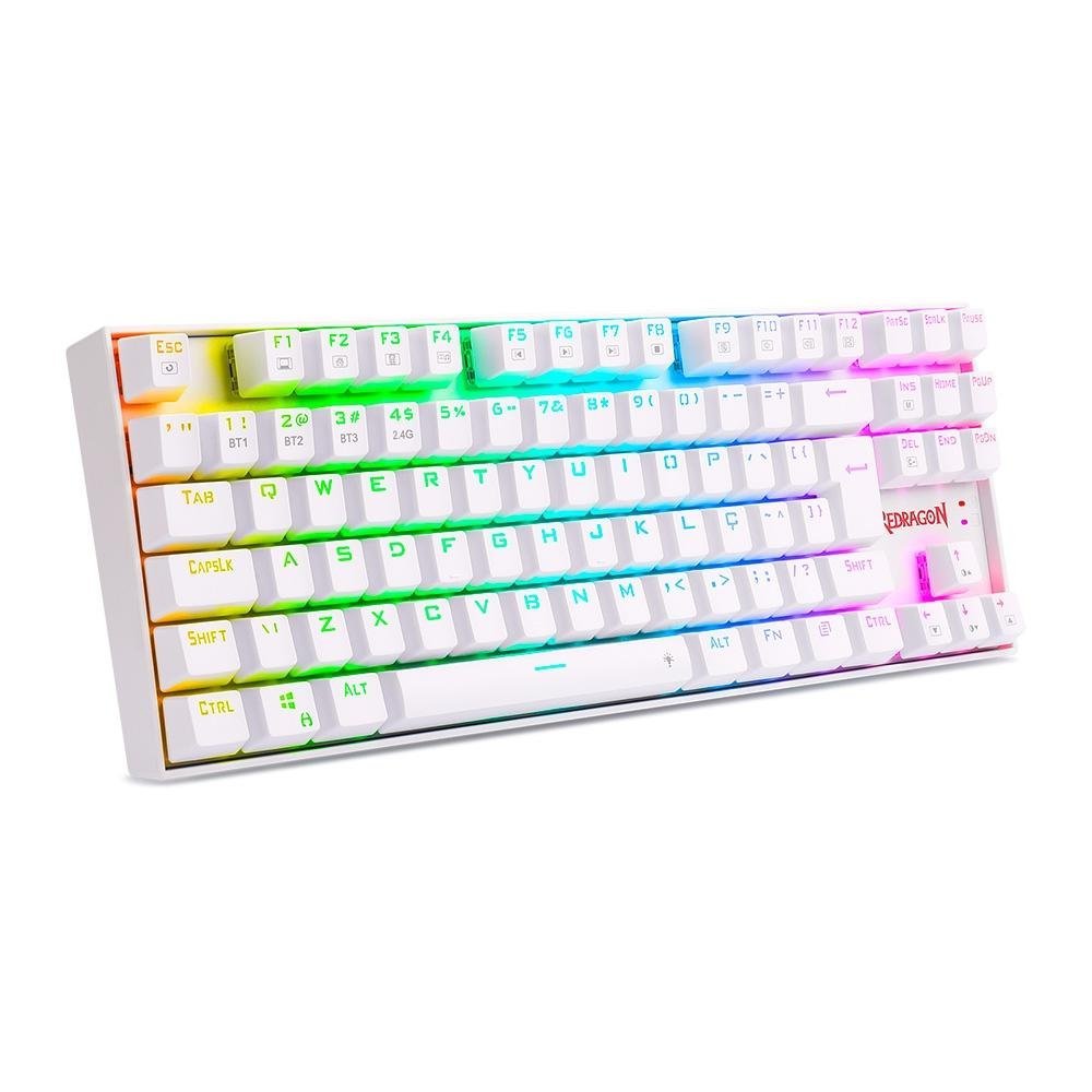 Teclado Sem fio Mecânico Redragon Kumara Pro, RGB, Switch Brown, Wireless, Bluetooth, Branco - K552RGB-BRS-W - Imagem 2
