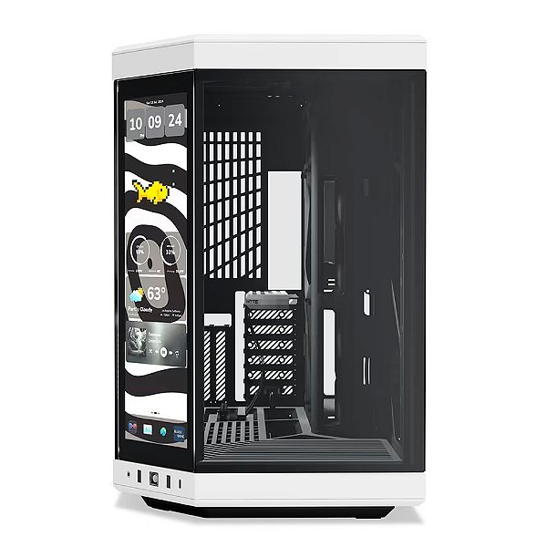 Gabinete Hyte Y70 Preto/Branco Panda Tela LCD 2.5K 14.9 Pol Touch Infinite Integrada, EATX, Kit GPU Vertical incluído - Imagem 3