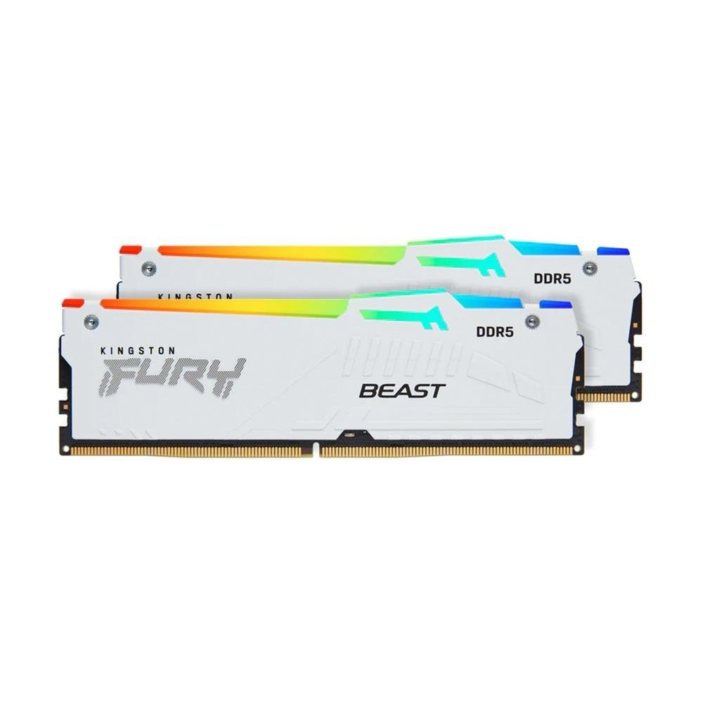 Memória DDR5 Kingston Fury Beast, RGB, 32GB (2x16GB), 5200MHz, CL40, Branco - KF552C40BWAK2-32