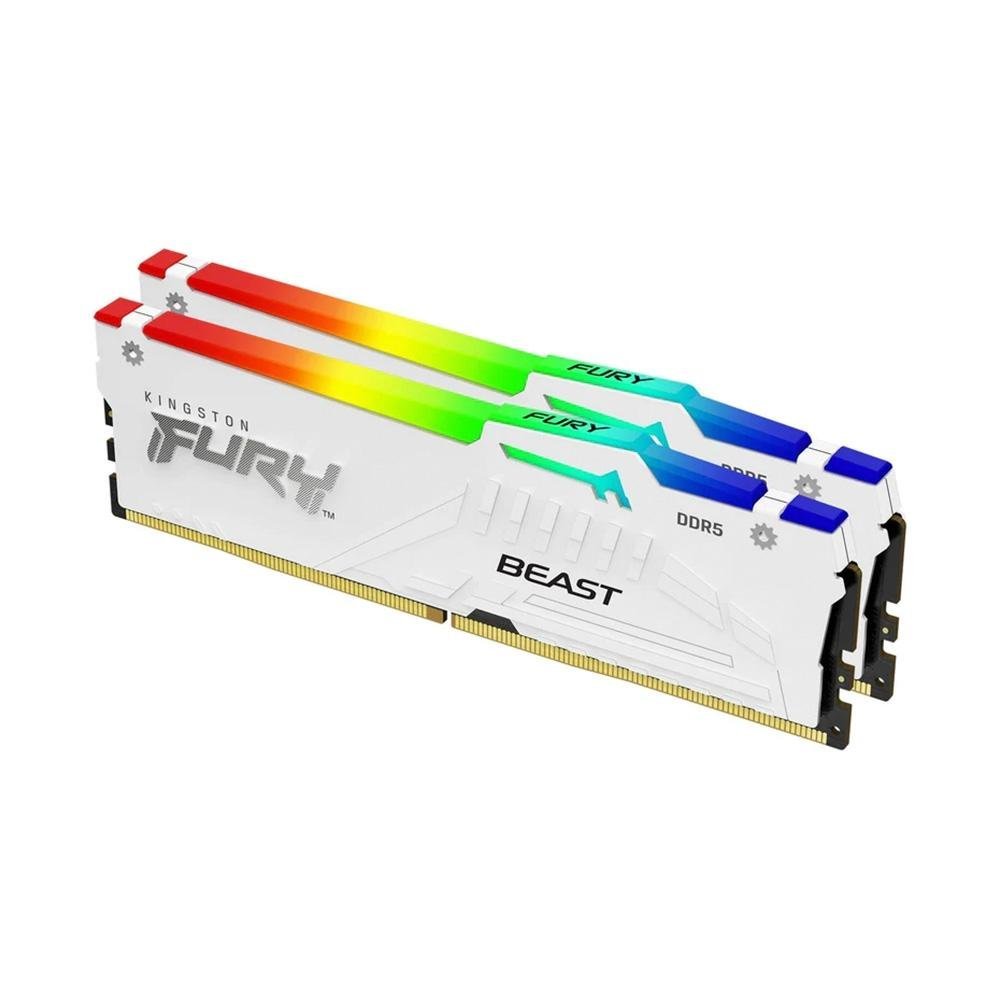 Memória DDR5 Kingston Fury Beast, RGB, 32GB (2x16GB), 5200MHz, CL40, Branco - KF552C40BWAK2-32 - Imagem 2