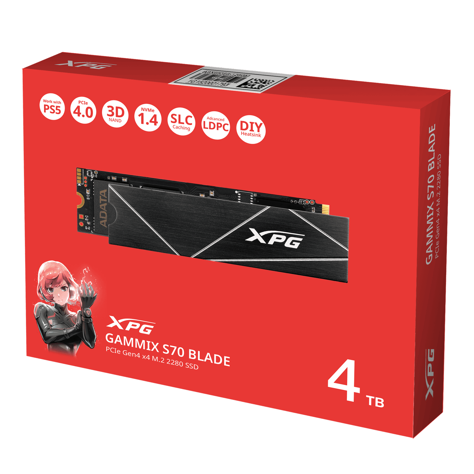 SSD 4TB Adata XPG GAMMIX S70 Blade, M.2 2280, PCIe 4.0 NVMe, Leitura 7400 MB/s, Gravacao 6600 MB/s