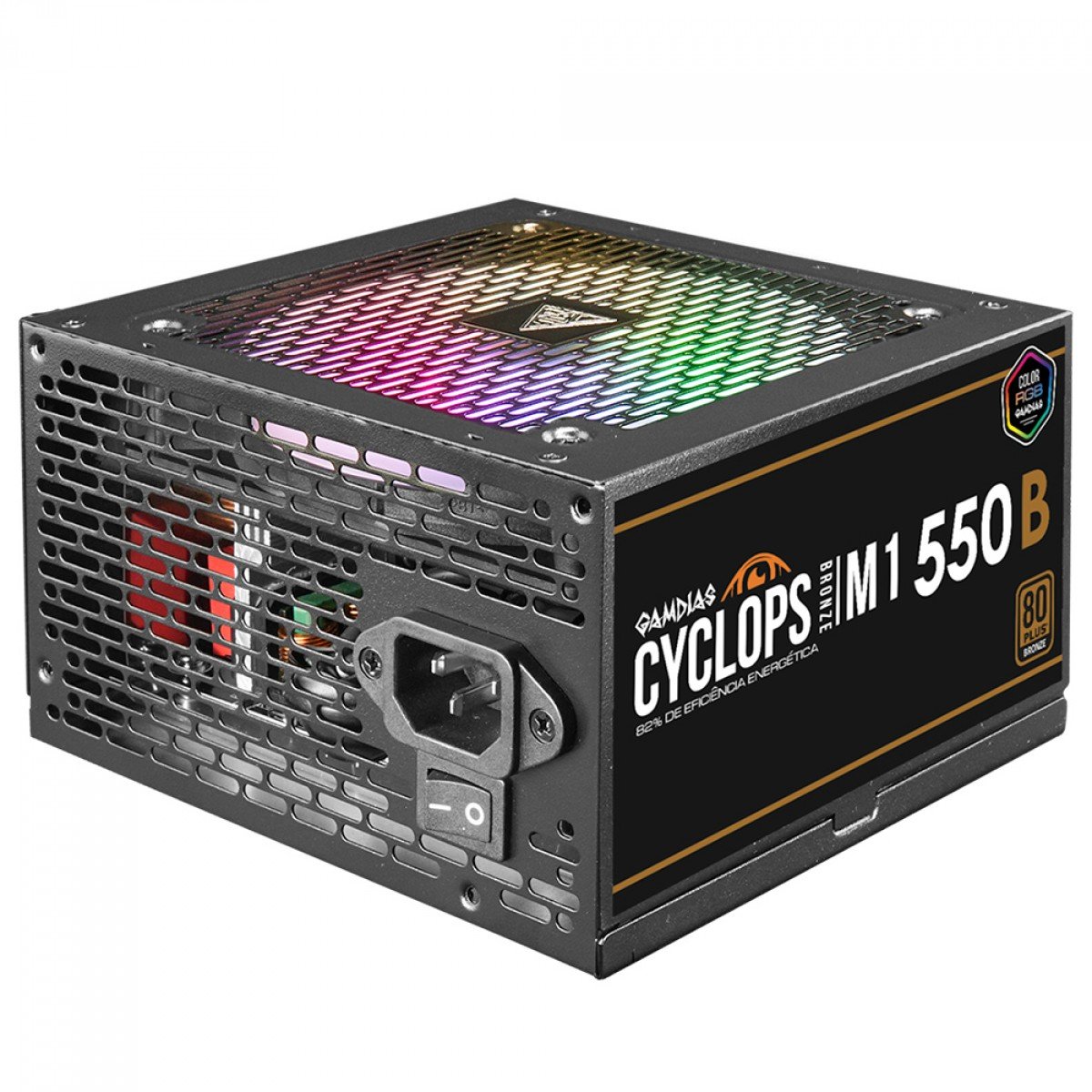 Fonte Gamdias Cyclops M1-550B, 550W, RGB, 80 Plus Bronze, Cybenetics, Teclab, PFC Ativo, Cabos Flat - Imagem 2