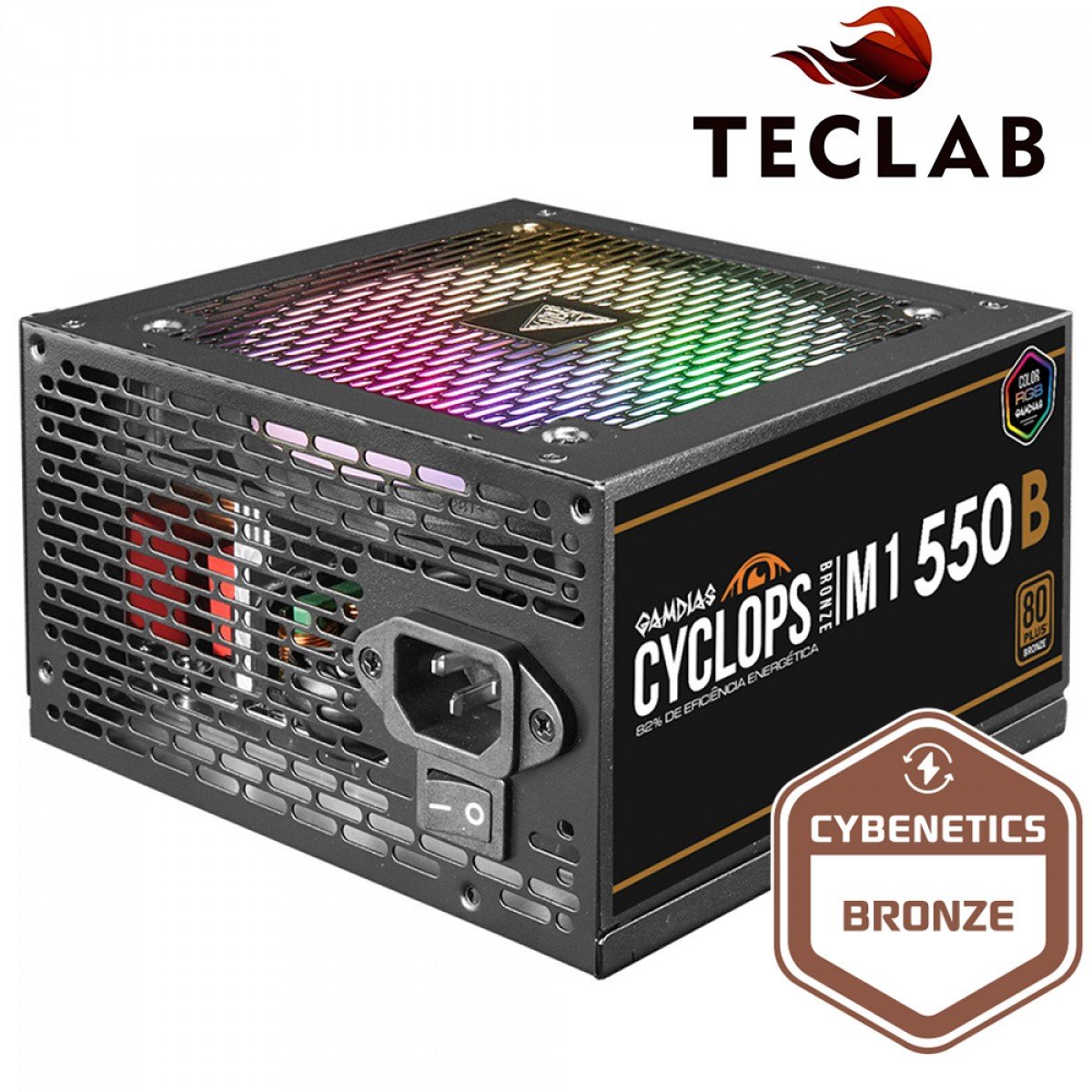 Fonte Gamdias Cyclops M1-550B, 550W, RGB, 80 Plus Bronze, Cybenetics, Teclab, PFC Ativo, Cabos Flat - Imagem 3