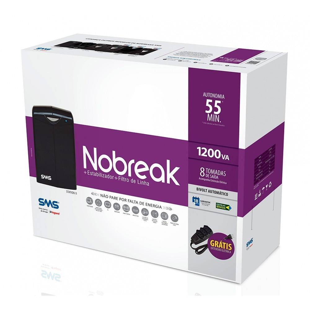 Nobreak SMS 1200VA/600W Bivolt Station II, Senoidal PWM, 6 tomadas, Interativo On-line - 27392