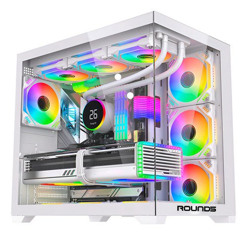 Gabinete Gamer Round5 Genos Branco Usb Type-C Vidro Temperado S/Fan Mid Tower