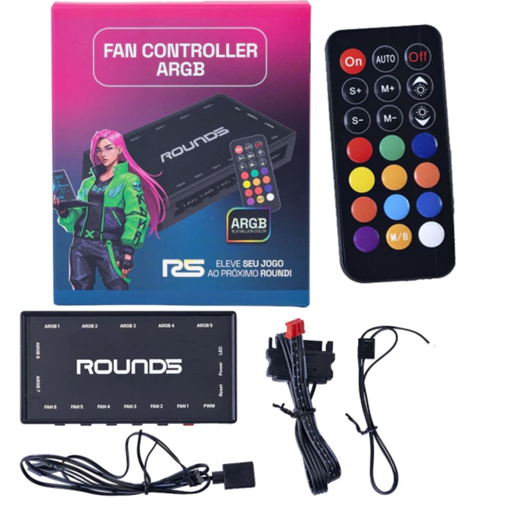 Controladora Gamer Round5 Black, 6xPWM, 7xARGB, Com Controle - R5-CONTROLLER-ARGB-B-2207