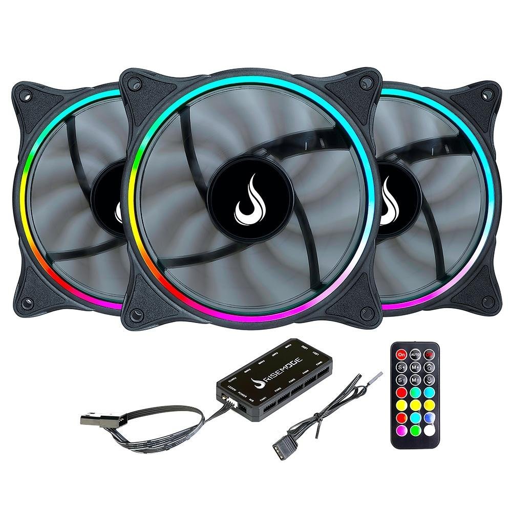 Cooler Fan Rise Mode Laser, 3 Unidades, 120mm, ARGB, Preto - RM-RGB-05-5V - Imagem 2