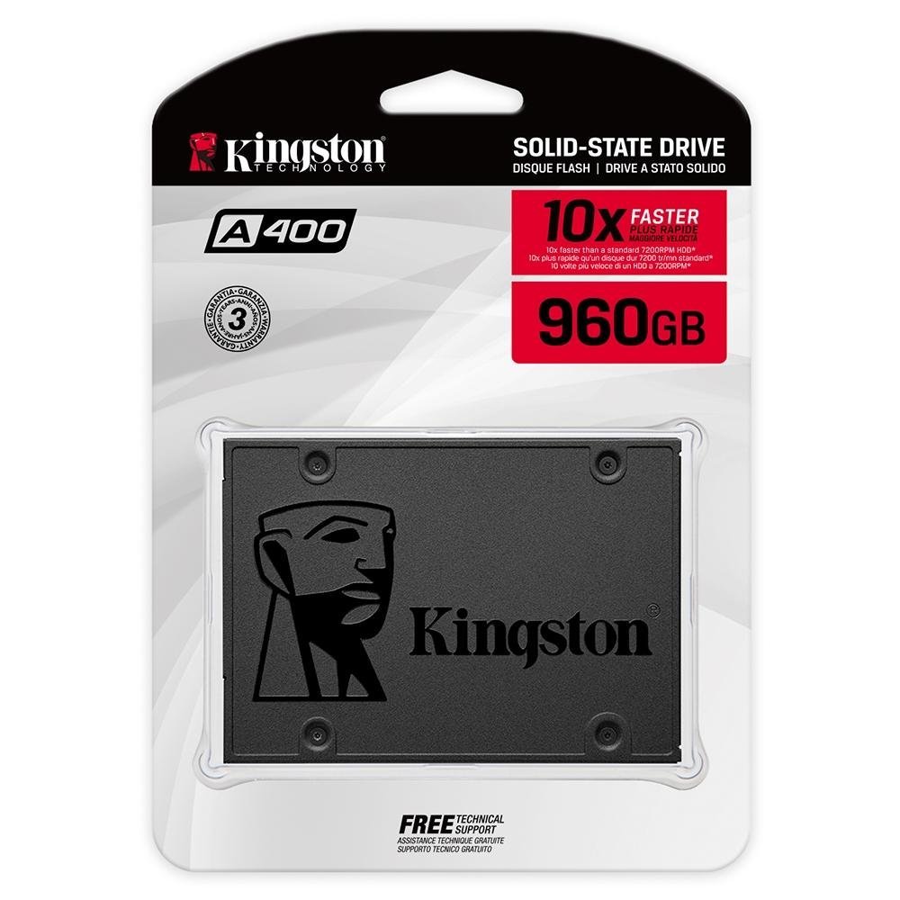 SSD Kingston A400, 960GB, SATA III, Leitura: 500MB/s e Gravação: 450MB/s - SA400S37/960G