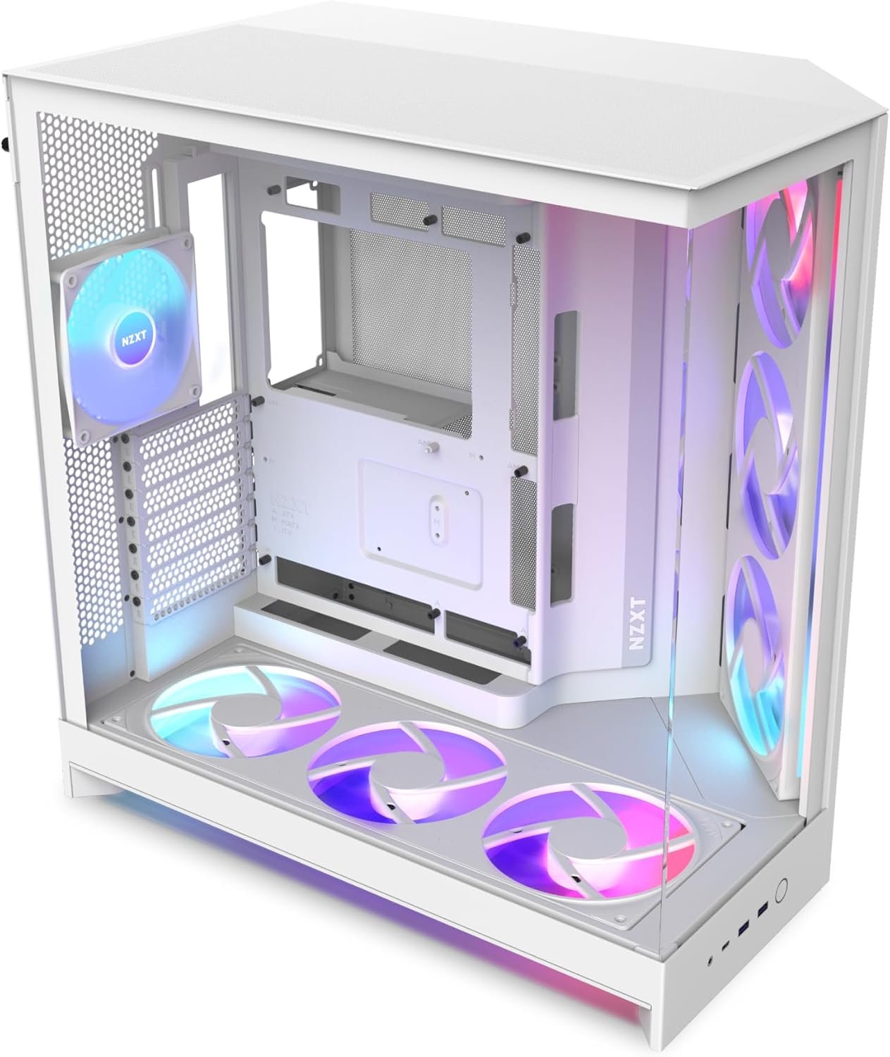 Gabinete Nzxt H9 Flow RGB+ 2025 Usb Type-C Branco 7 Fans Vidro Temperado Mid Tower - CM-H92FW-P1