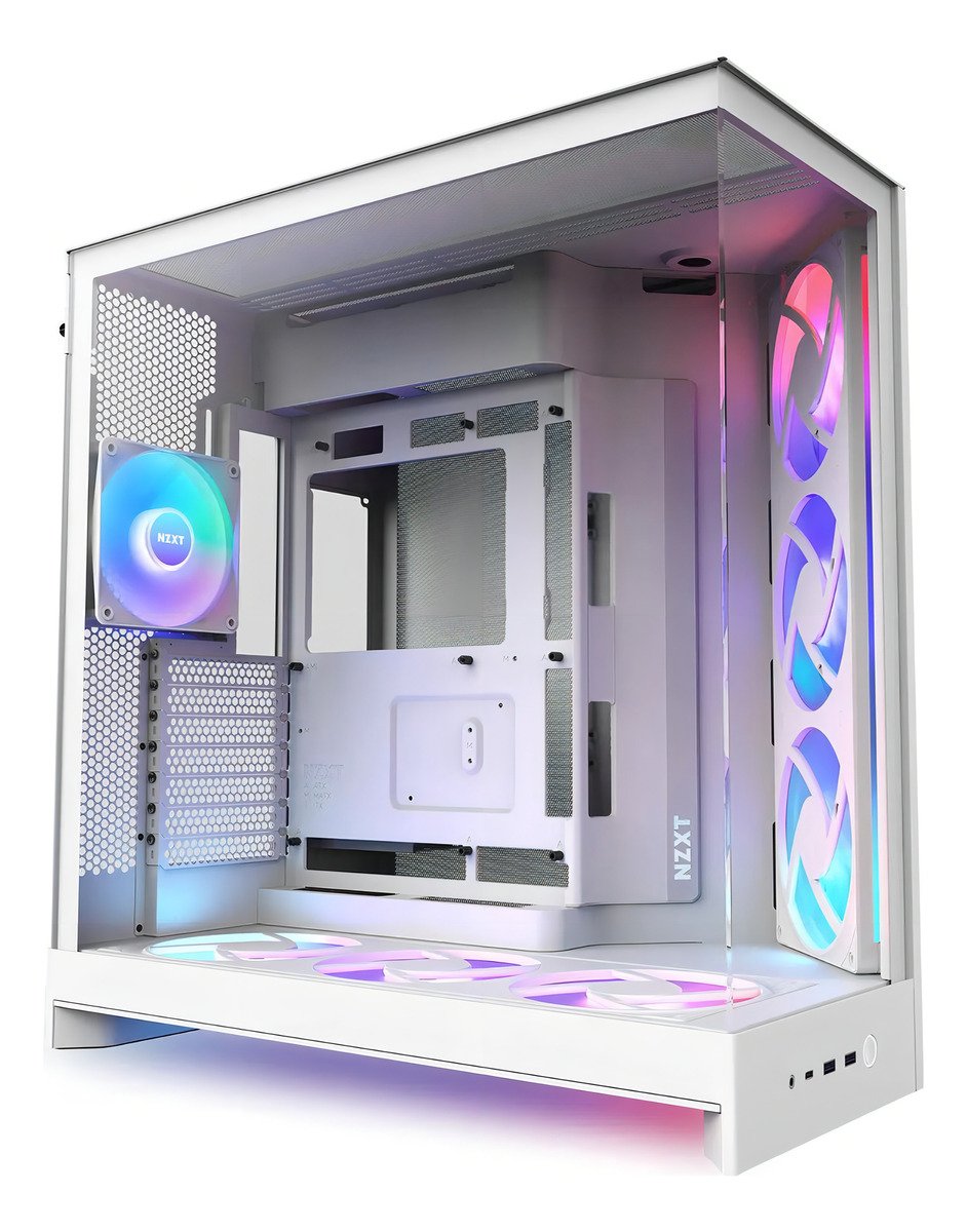 Gabinete Nzxt H9 Flow RGB+ 2025 Usb Type-C Branco 7 Fans Vidro Temperado Mid Tower - CM-H92FW-P1 - Imagem 2