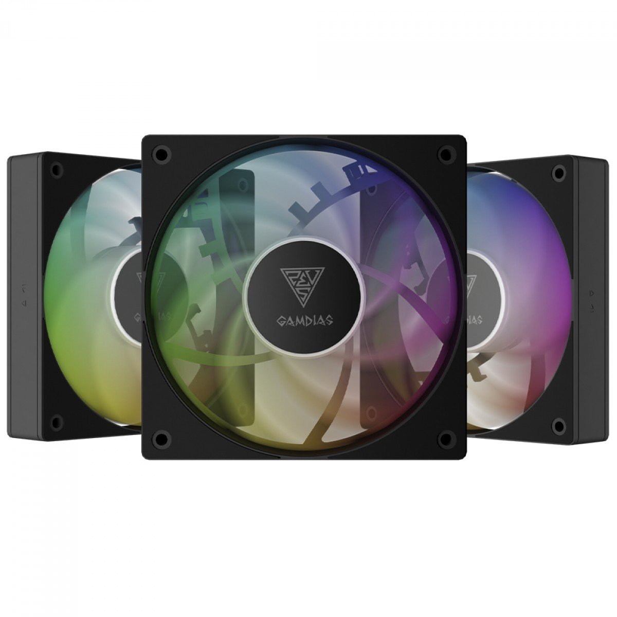 Kit Fan com 3 Unidades ARGB Pás Fluxo de Ar Normal e Reverso Gamdias Notus M1-1203 , 120mm, PWM, Preto