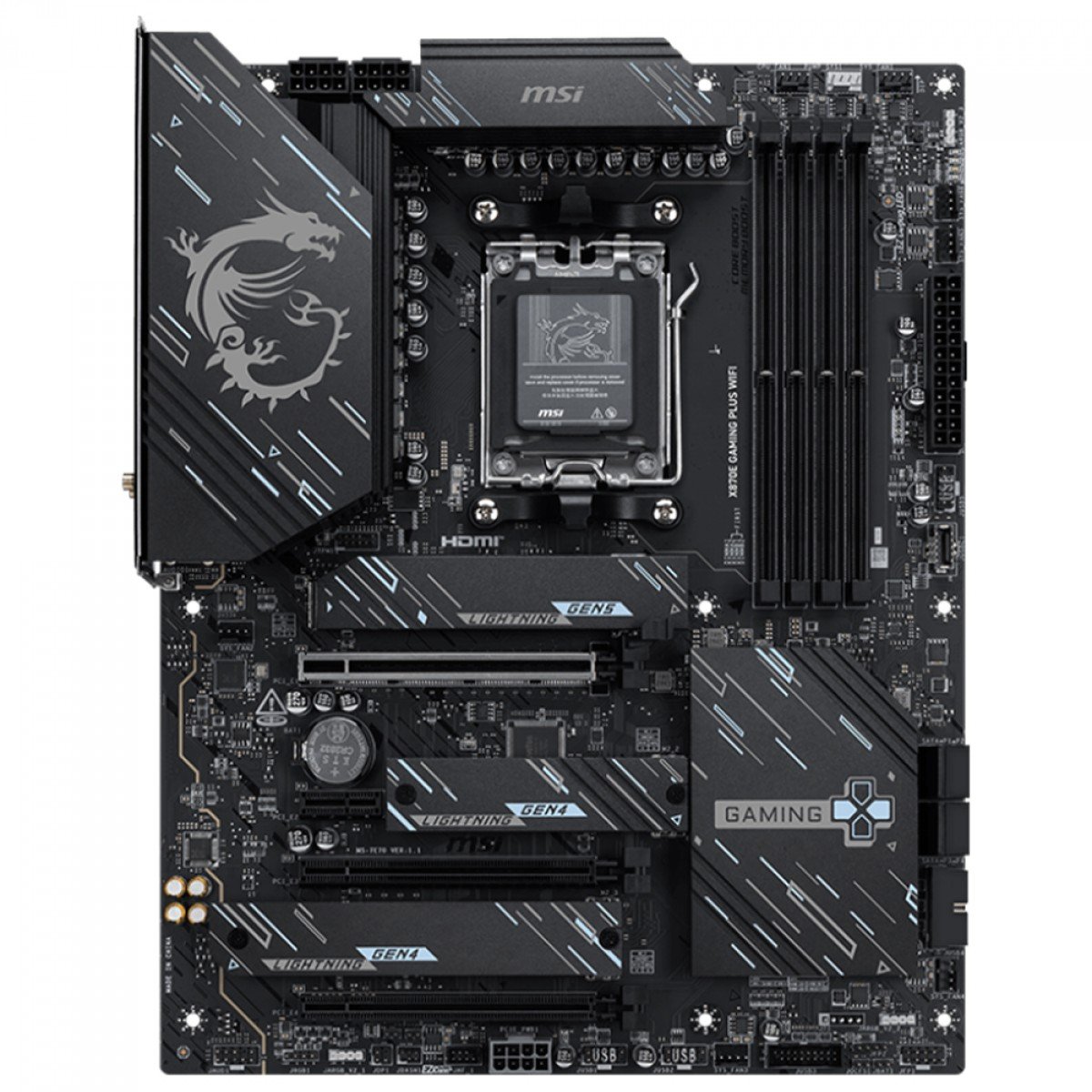 Placa Mãe MSI X870E Gaming PLUS WIFI 7 e Bluetooth, AMD AM5, ATX, 3x slots M2, 4x slots DDR5 - Imagem 2