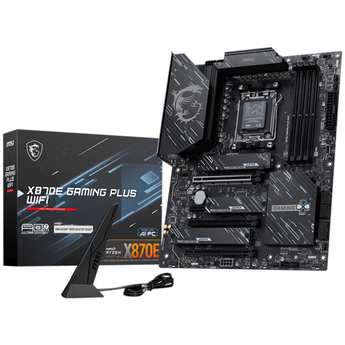 Placa Mãe MSI X870E Gaming PLUS WIFI 7 e Bluetooth, AMD AM5, ATX, 3x slots M2, 4x slots DDR5
