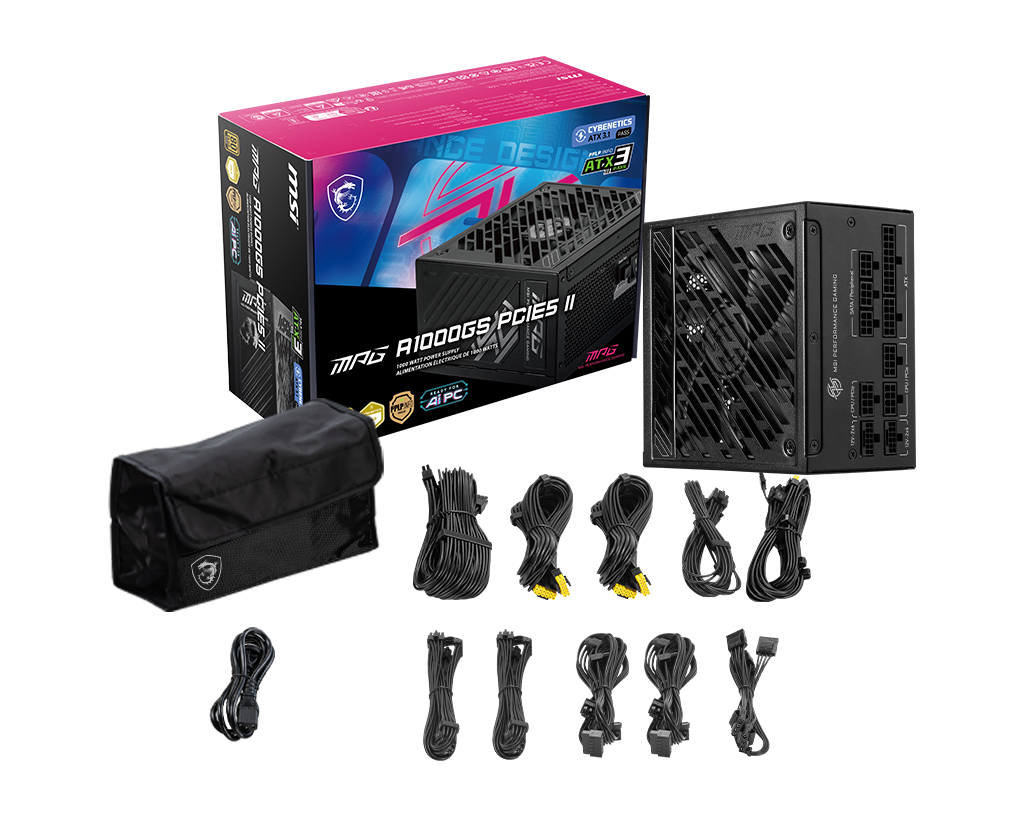 Fonte 1000W MSI MPG A1000G Silent PCIE5 II, 80 Plus Gold, Modular, PFC Ativo, Com Cabos, Preto - Imagem 5