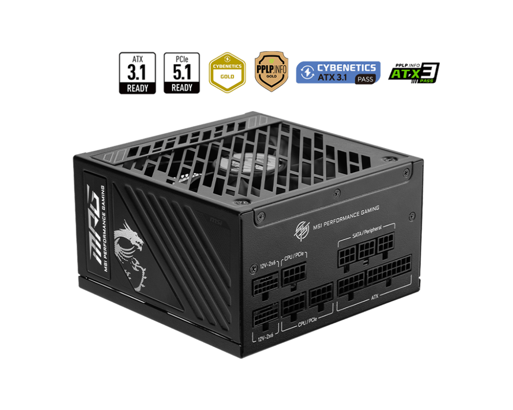 Fonte 1000W MSI MPG A1000G Silent PCIE5 II, 80 Plus Gold, Modular, PFC Ativo, Com Cabos, Preto