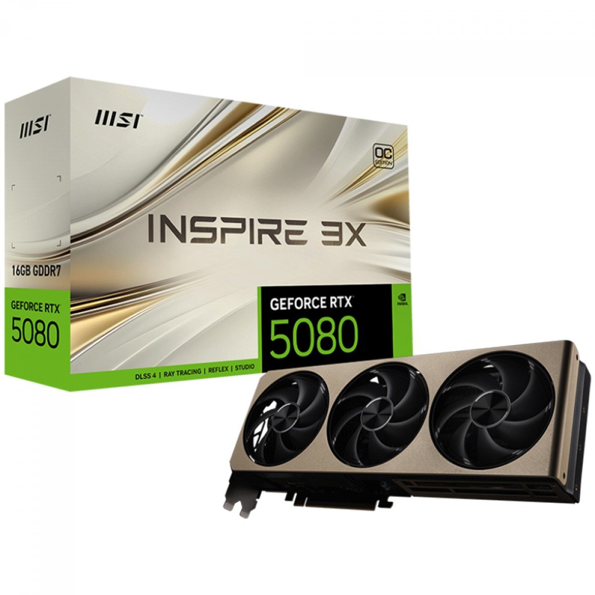 Placa de Vídeo RTX 5080 Inspire 3X OC, 16GB MSI NVIDIA GeForce, GDDR7, DLSS, Ray Tracing