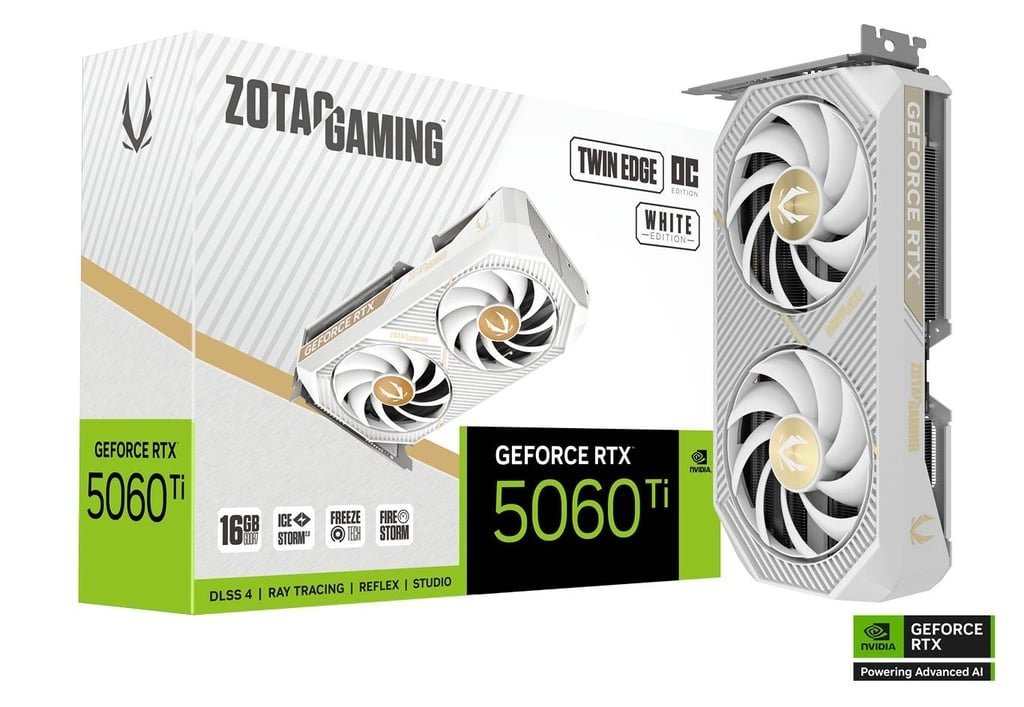 Placa De Vídeo Branca Zotac Nvidia Rtx 5060 Ti OC 16GB GDDR7, Ray tracing, DLSS