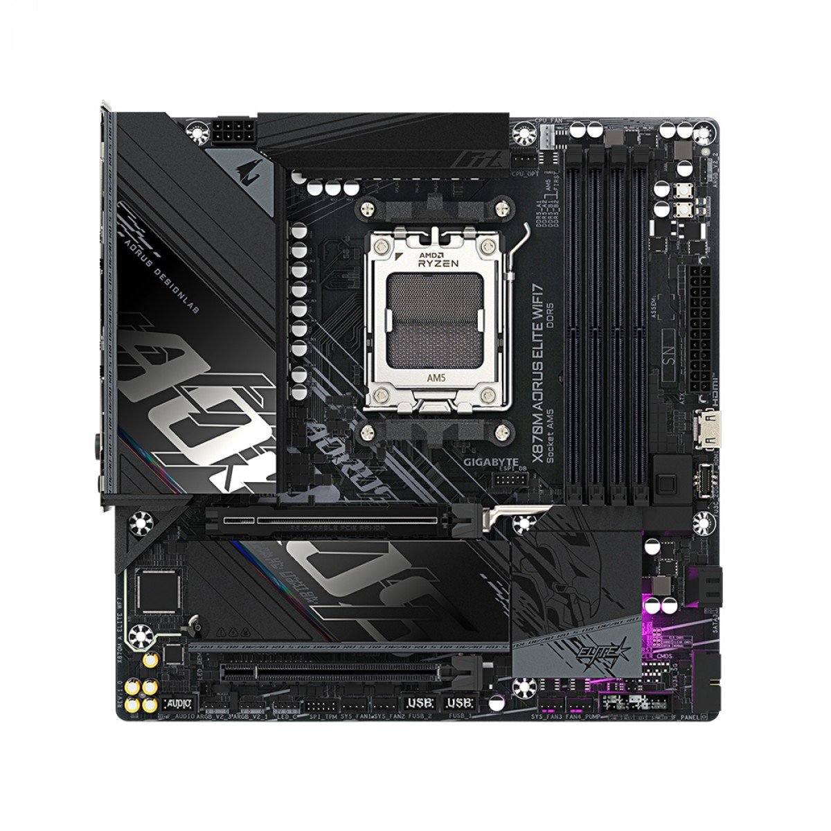 Placa Mãe X870M AORUS ELITE WIFI7, AMD AM5, M-ATX, DDR5 - Imagem 2