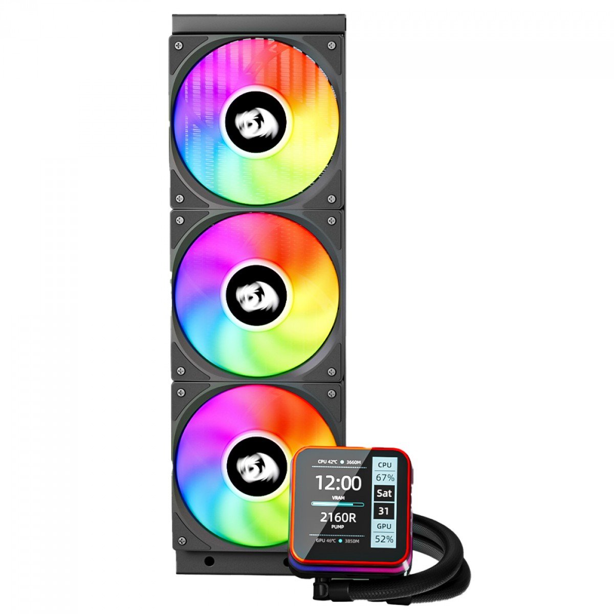 Water Cooler Redragon CCW-3015R, ARGB, 3 fans 360mm, Com Display LCD, Intel-AMD, Preto