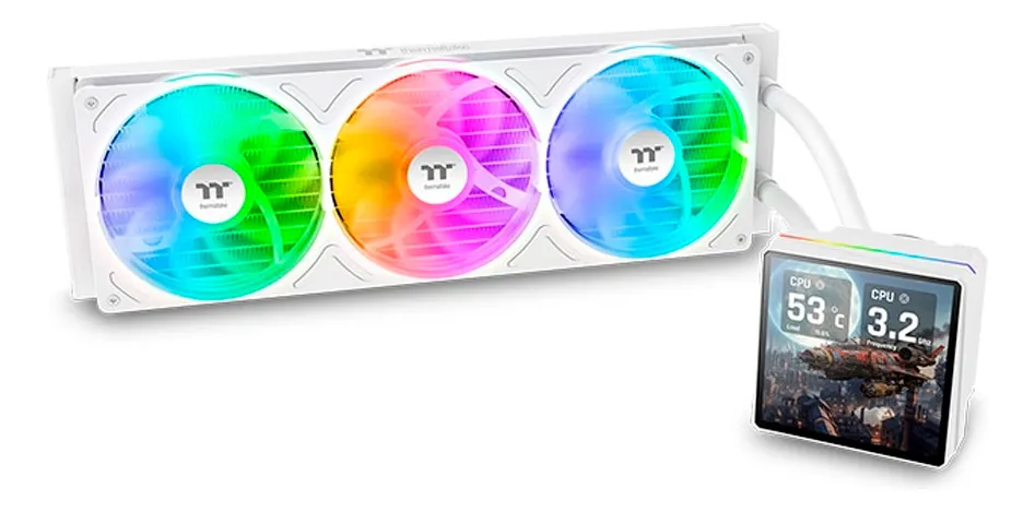 Water Cooler Thermaltake TH360 V3 Ultra Display LCD 3.95` ARGB, 360mm, Branco, TDP 365W - CL-W476-PL12SW-A